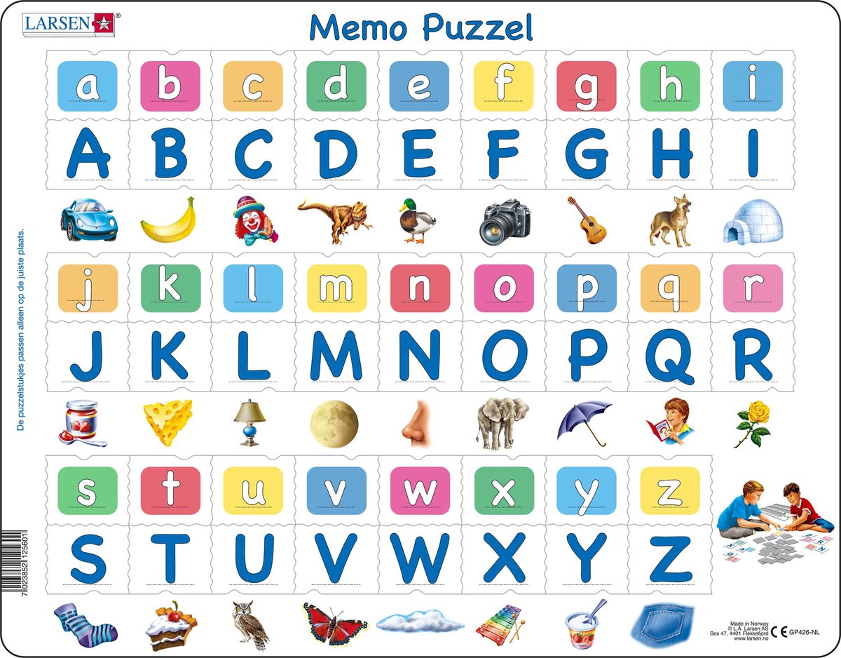 Selecta Larsen Memo-Puzzle Lesen lernen – das Alphabet mit Bildern, 52 Teile.