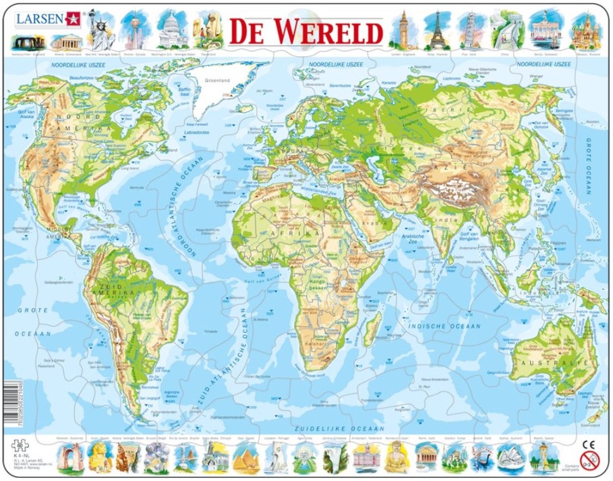 Selecta Larsen Puzzle Weltkarte – geografisch, 80 Teile.