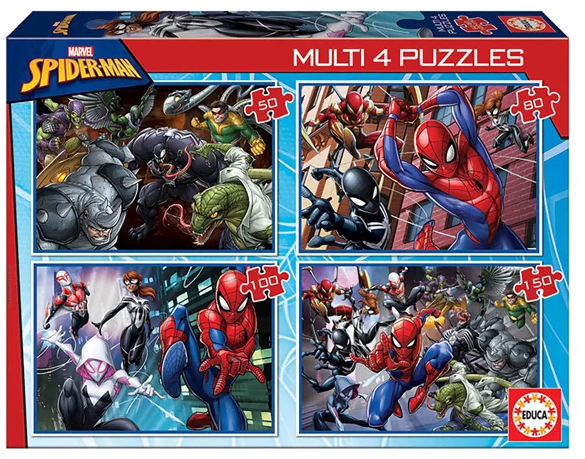 Educa - Puzzle - 4 Puzzles - 50-80-100-150 Teile - Spiderman - Puzzle