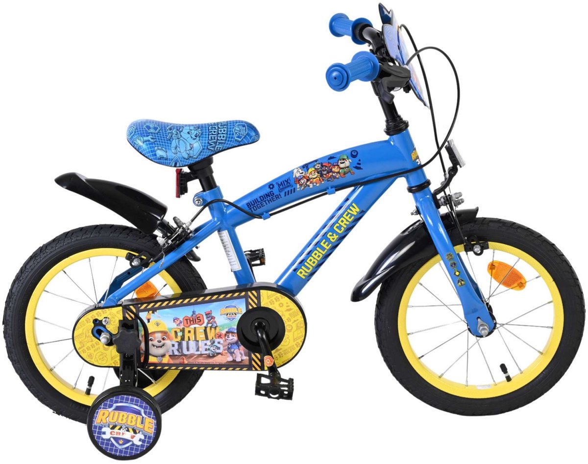 Volare Paw Patrol – Rubble Crew Kinderfahrrad – Jungen – 14 Zoll – Blau – zwei Handbremsen