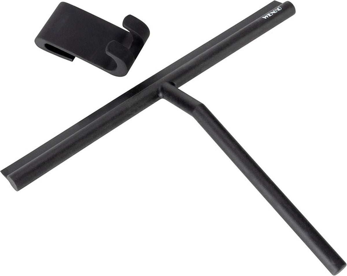 Wenko extra breiter Duschabzieher Mola xxl 32cm Edelstahl schwarz, mit Aufhängehaken - Fensterabzieher - Duschabzieher