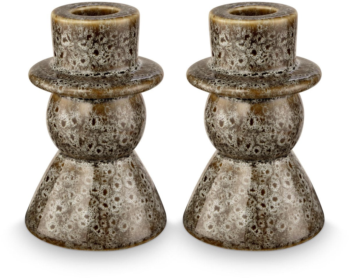 Vtwonen - set van 2 - kandelaren - keramiek - groen - 7.8x12cm