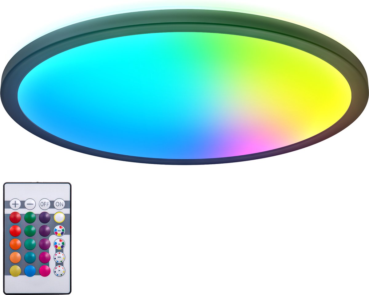 Briloner b.k.light - RGB-LED-Deckenleuchte - schwarz - dimmbar - mit indirektem Licht - farbiges Licht - mit Fernbedienung - ø42cm
