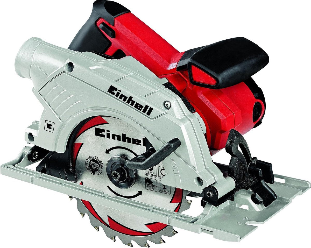 Einhell Kreissäge Te-Cs 165 – 1200 W – 5.500 t min – ø165 – max. Schnitttiefe bei 90° 45°: 55 40 mm - inkl. 1x Sägeblatt (ø165x16x2,4 mm 24 Z)