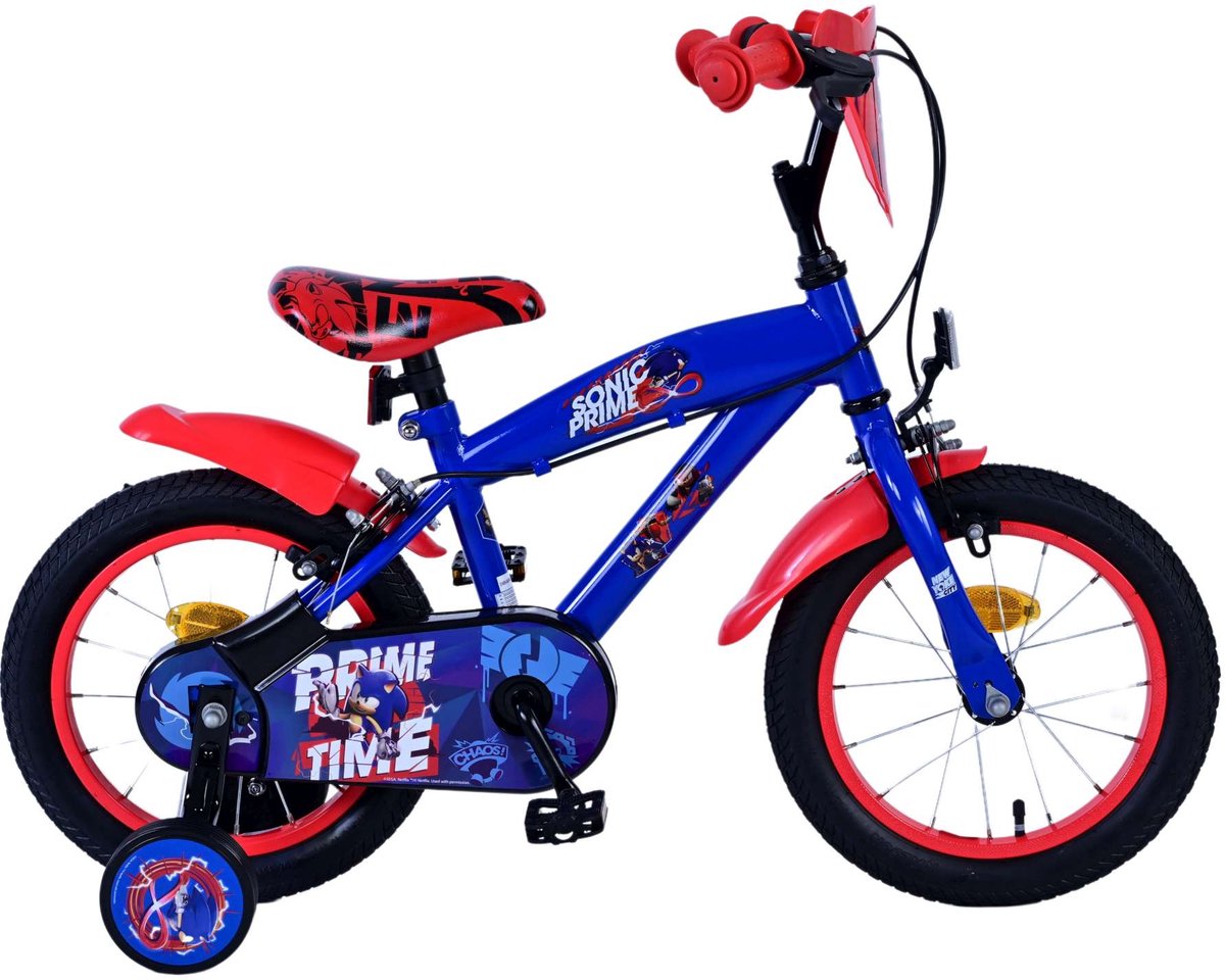 Sonic Prime Children's Bicycle - Jungen - 14 Zoll - Blaurot - Zwei Handbremsen