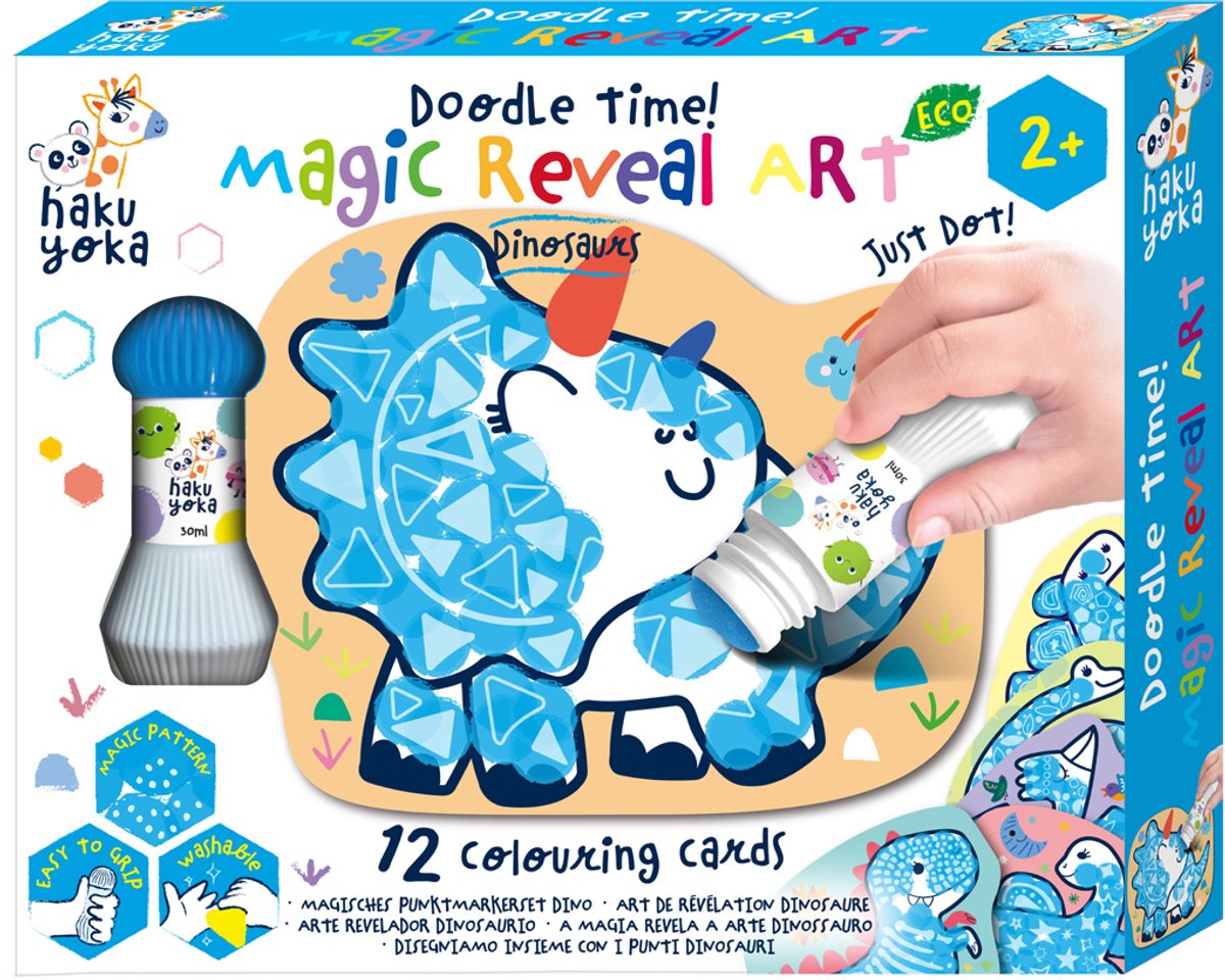 Haku Yoka Magic Reveal Art – Dinosaurier – 12 Farbkarten – 2 Jahre