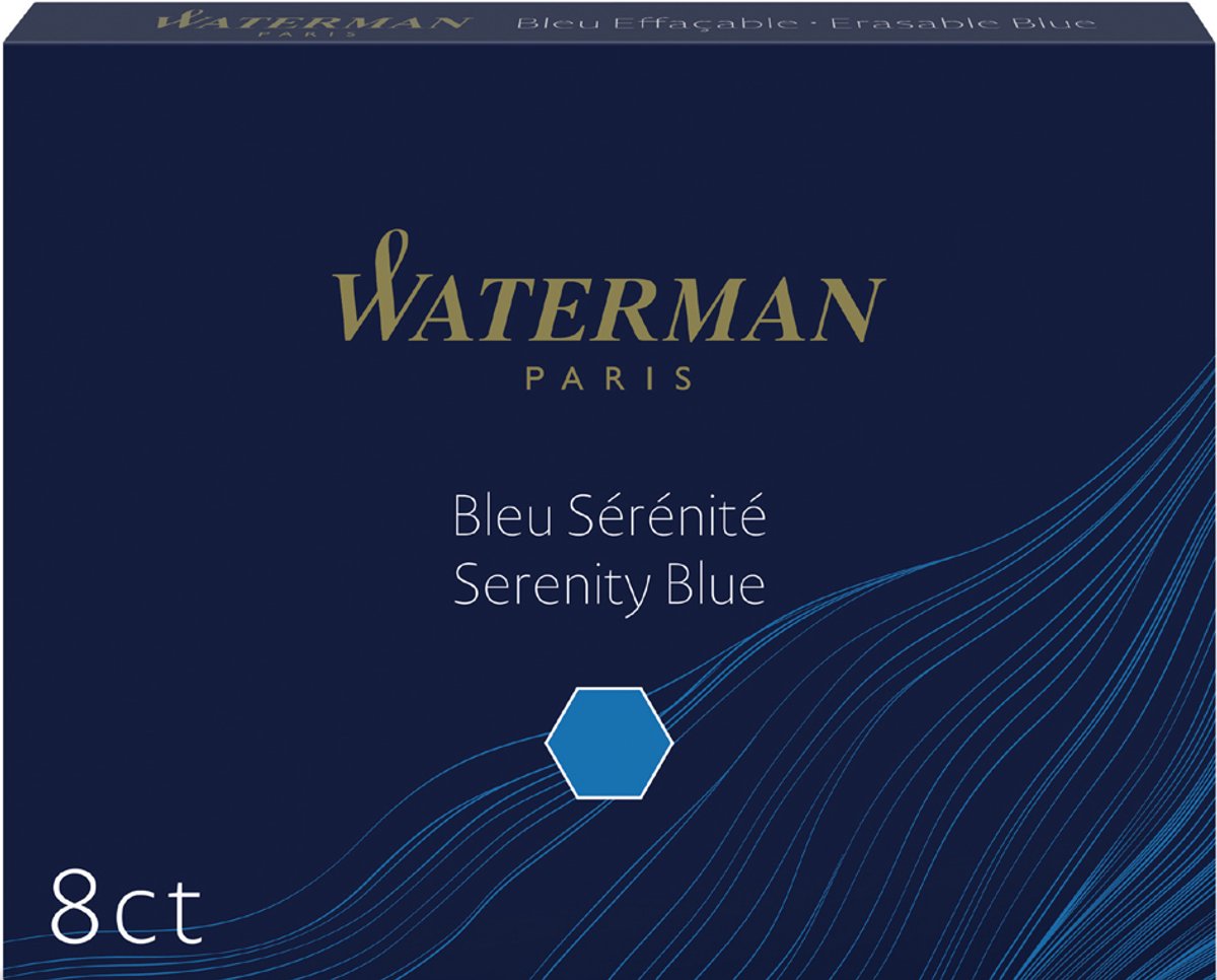 Waterman – Füllfederhalter-Tintenpatronen | lange internationale | Gelassenheit blau | 8 Tintenpatronen