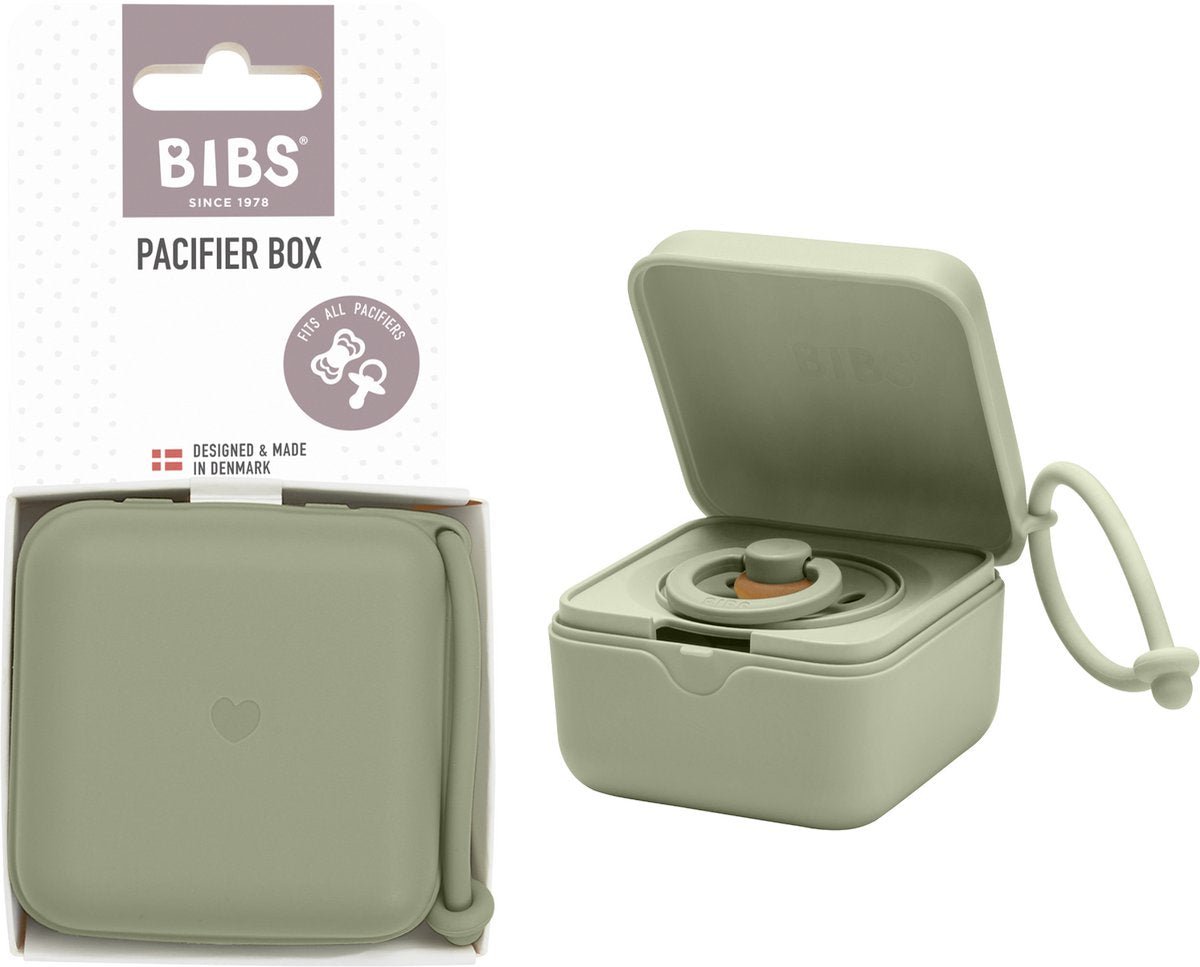 Bibs Schnuller mit Schlaufe. Saugerhalter und Sterilisationstablett. 100 % BPA-freies, lebensmittelechtes Material. Hergestellt in Dänemark. Saga