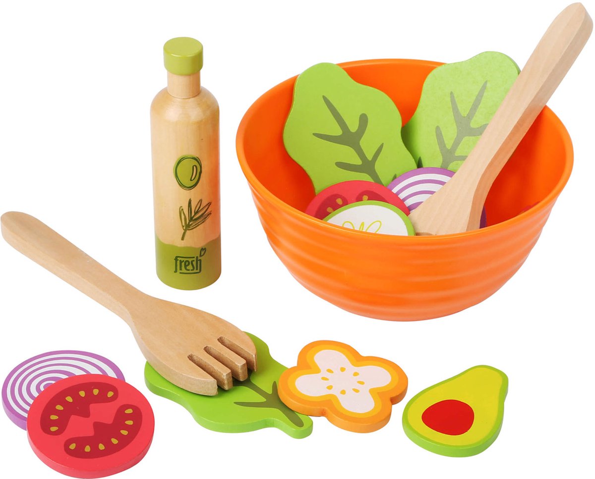 Kleiner Fußholz -Playetts -Salatspiel -Set, 15dlg,