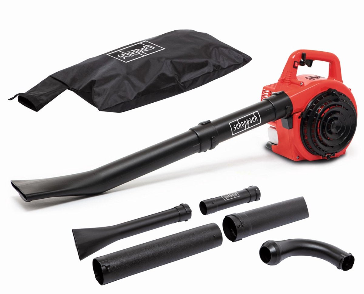 Scheppach 3-in-1 Benzin-Laubbläser LBH2600P – 25,4 cm³ – 700 W – 1,0 PS – Laubsauger, Laubbläser-Zerkleinerung – Blasgeschwindigkeit 268 km/h – 678 m³/h – 50 l Fangsack