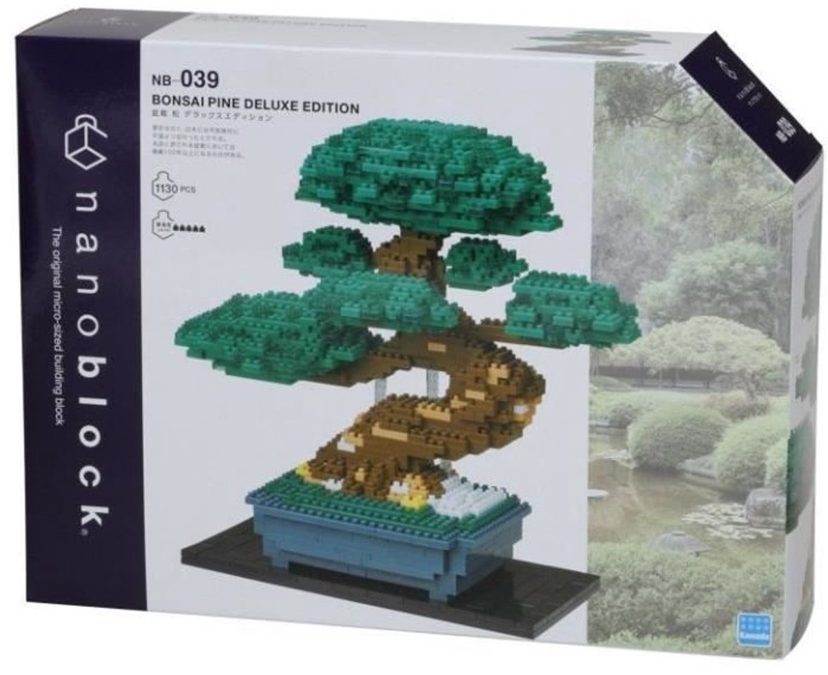 Bandai – Nanoblock – Bonsai Deluxe – Ziegelfigur – 1130 Ziegel-Bonsai-Bauset – Pixel-Blumen-Bonsai-Figuren-Bausatz – Mini-Ziegelpflanze – NBC039