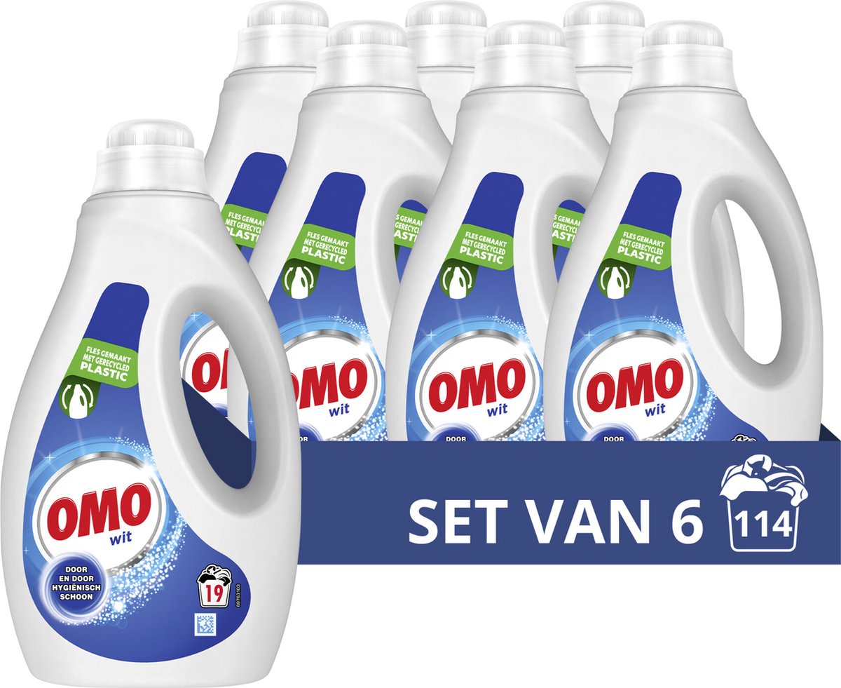 Omo - vloeibaar wasmiddel - wit - 6 flessen - 114 wasbeurten