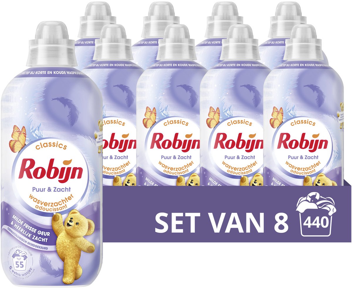 Robijn - wasverzachter - puur zacht - 8 flessen 440 wasbeurten - voordeelverpakking