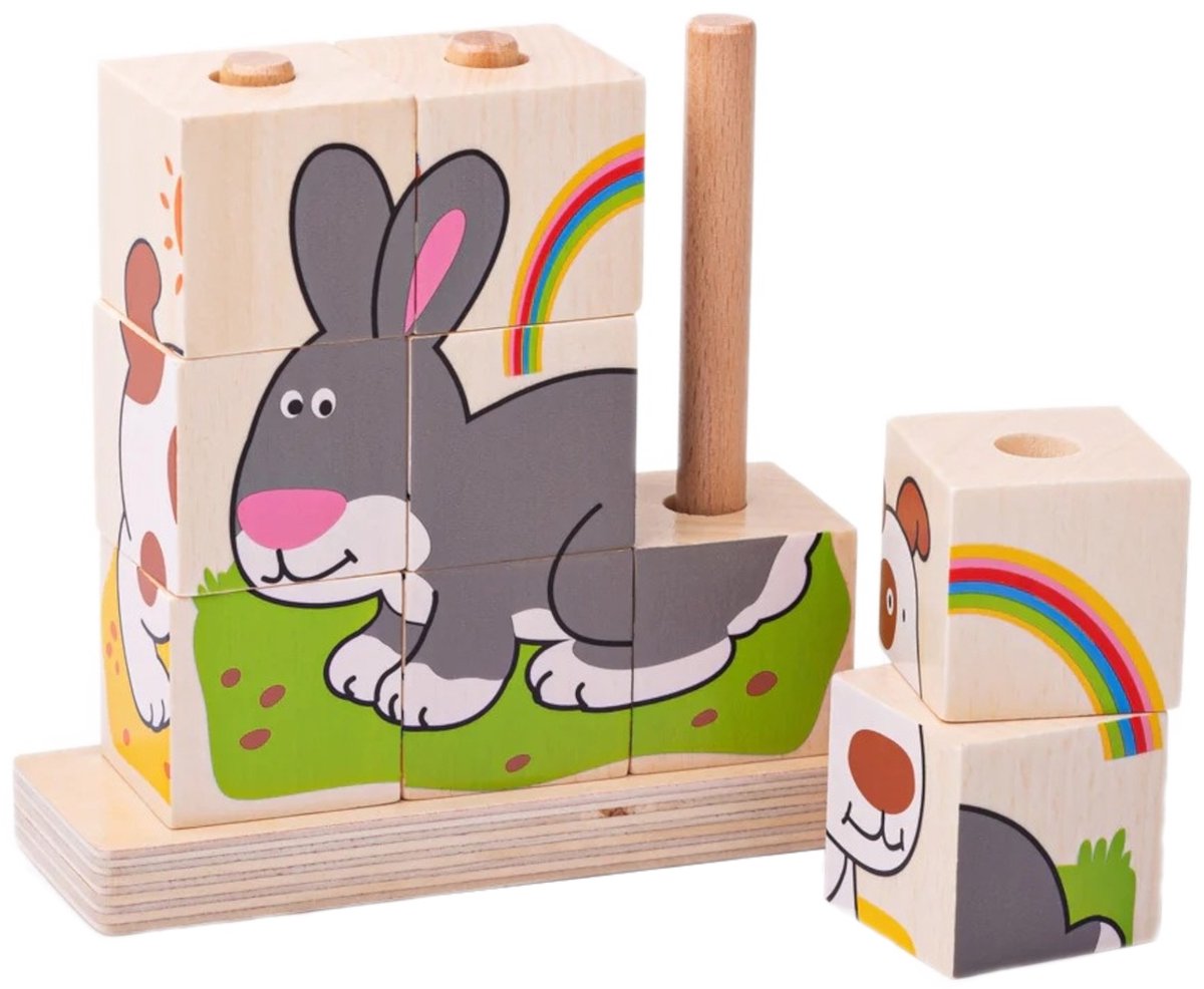 Bigjigs Holzblock-Puzzle Haustiere, 10-tlg.