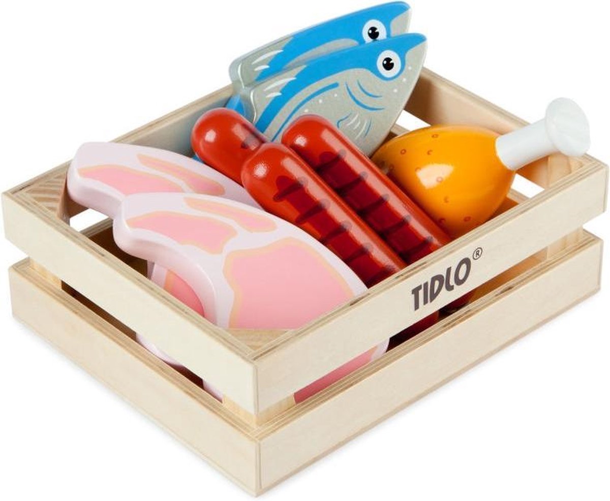 Tidlo Holzspielfutter Fleisch und Fisch in Box, 8 Stück.