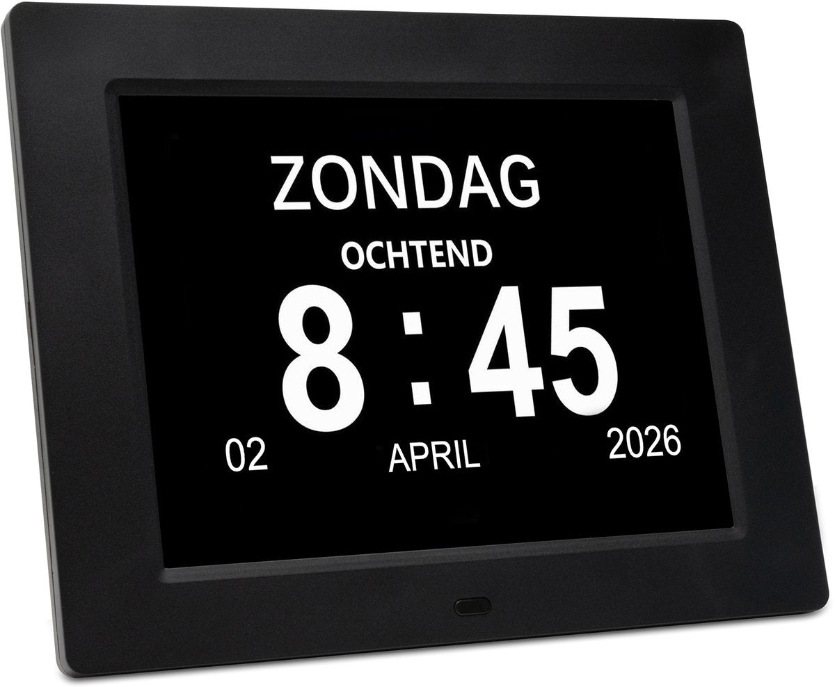 Pora co - digitale dementieklok xl – kalenderklok met datum en dag – alarmfunctie – 7 inch - alzheimerklok - verschillende interface aan de achterkant stel je analoog of digitaal in