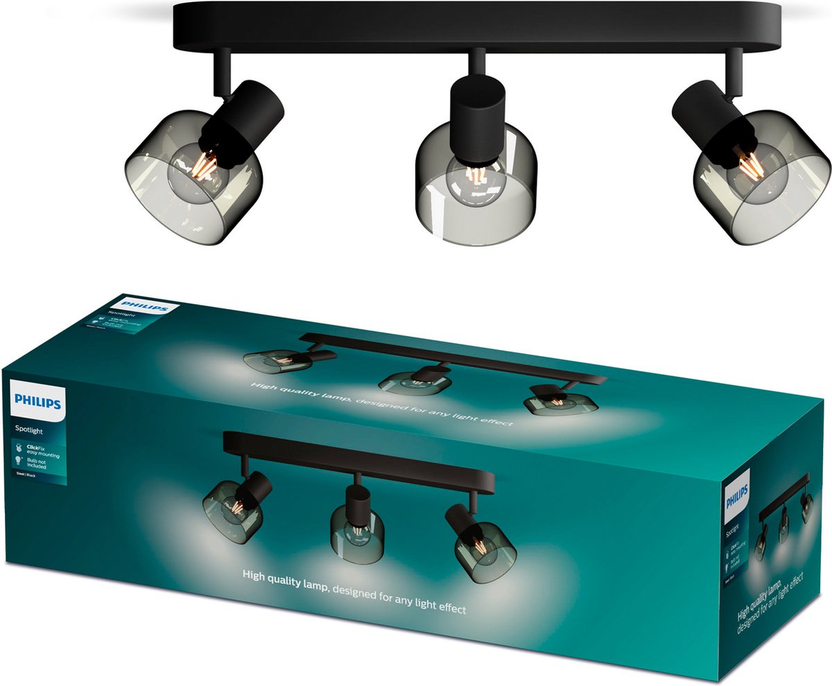 Philips led philips sleet spot - plafondspot met drie lichtpunten - met gerookt glas - kleine fitting e14