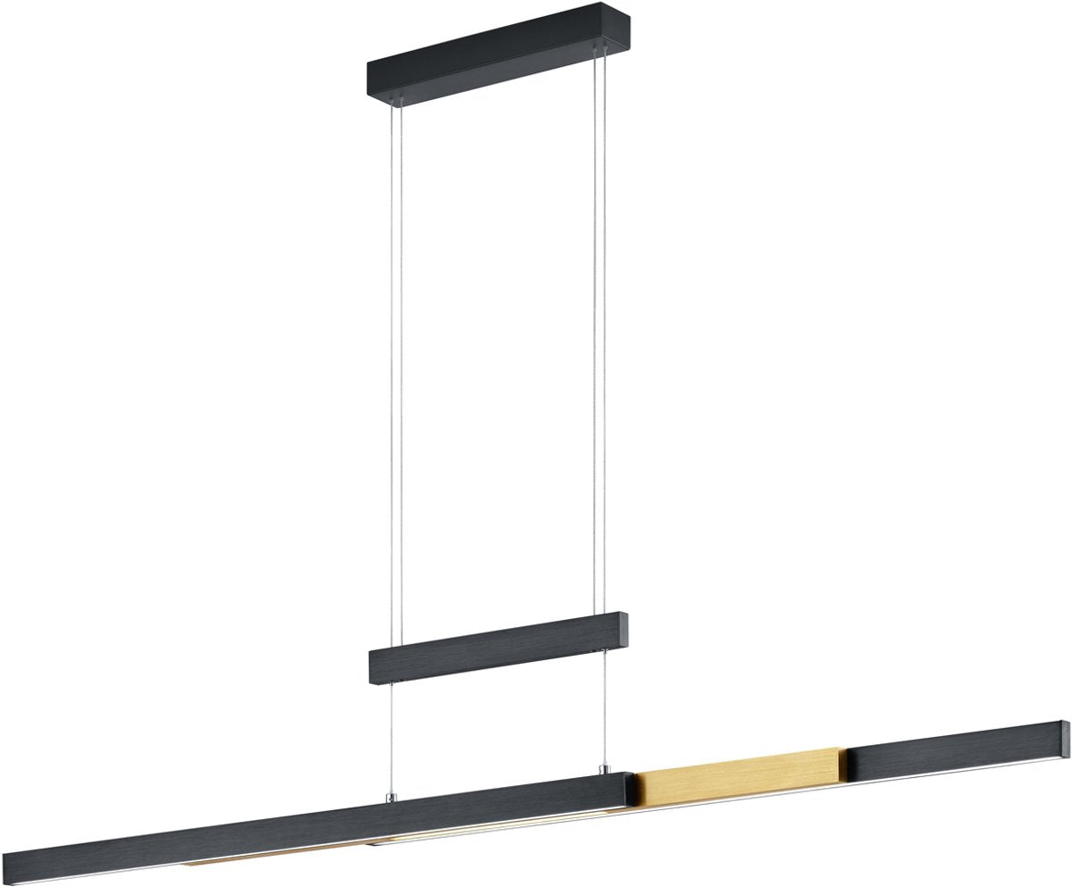 Trio Trajan - Hängelampe - Schwarz matt mit Messing - inkl. 1x SMD 45W - Höhe und Länge verstellbar - Touchdimmer - Lichtfarbe stufenlos einstellbar - Beleuchtung nach oben und unten