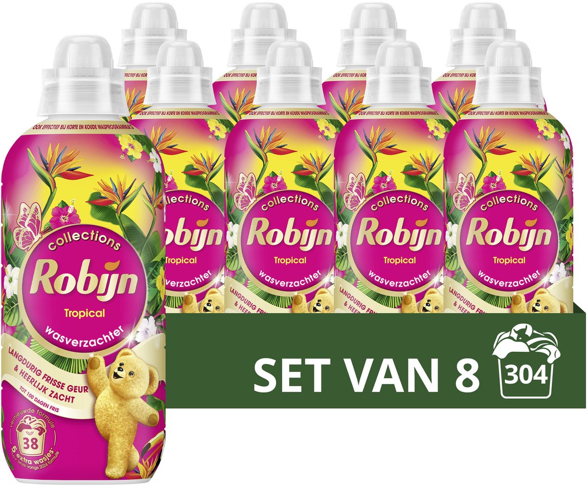 Robijn - wasverzachter - tropical - 8 flessen - 304 wasbeurten - voordeelverpakking