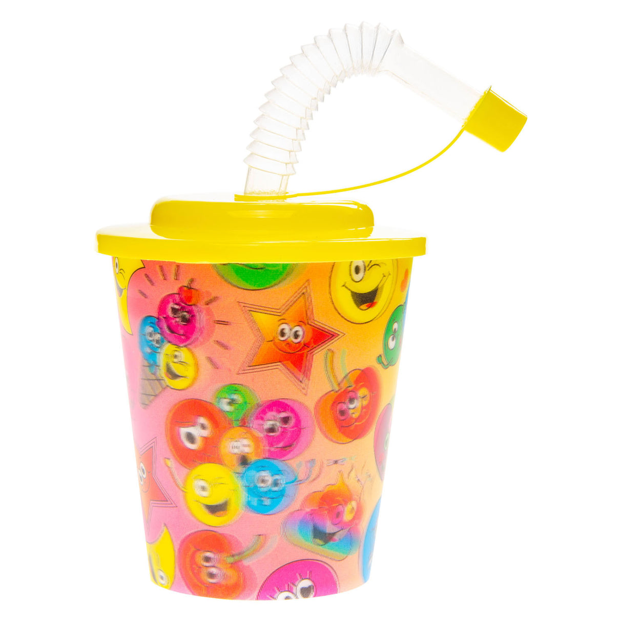 Duckiez-Becher mit Deckel und Strohhalm, Smiley-Gesicht, 12 Stück.