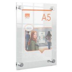 Nobo premium plus wandgemonteerde a5 poster frame voor documenten, posters - met hoekmontage - transparant acryl