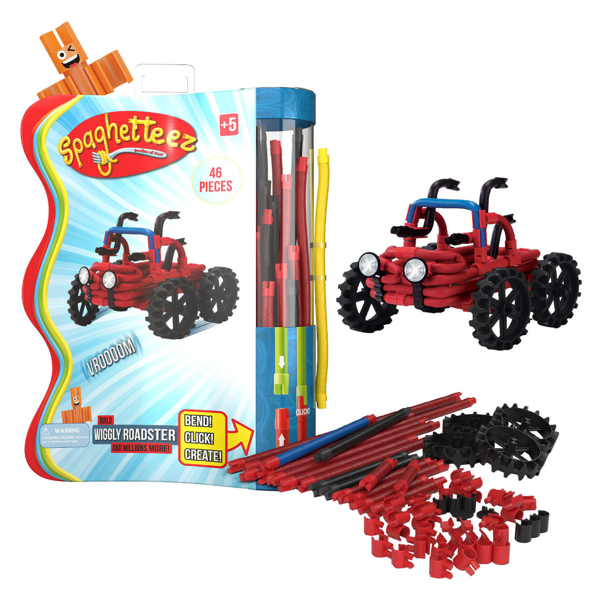 Clics Spaghettiz Wiggly Roadster flexible Baustäbe, 46 Stk.