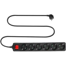 Act-Steckdosenleiste mit Leuchtschalter, 6 Steckdosen, 3 m, schwarz AC2465
