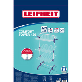 Leifheit Trockenturm Pegasus 420 Solid Comfort - inkl. Halterungen und Räder - 42 m Trocknungslänge