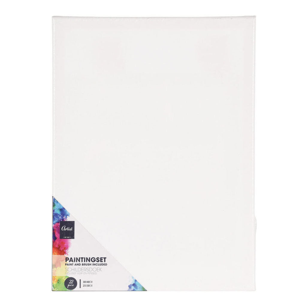 Malset mit Leinwand, Farbe und Pinseln