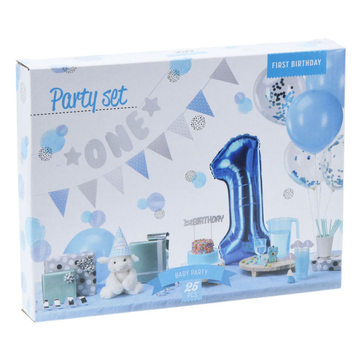 1. Geburtstagsparty-Dekorationsset – blauer Junge, 9-teilig.