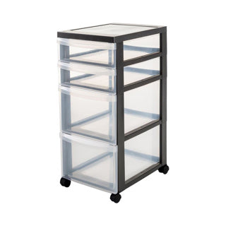 Iris Design Kommodenschubladensystem – 4 Schubladen – 2 x 7,5 l – 2 x 15 l – Kunststoff – schwarz transparent – mit Rollen