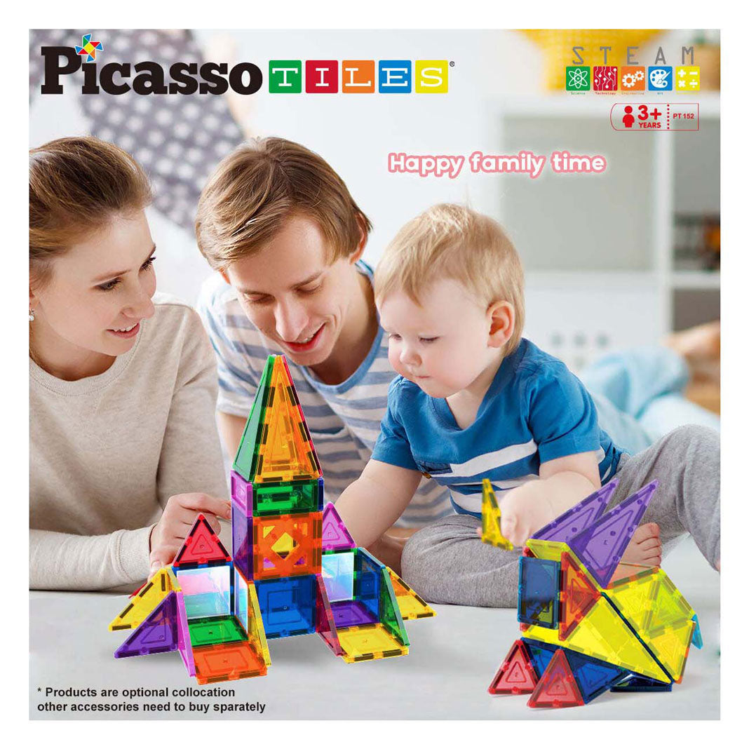 Picasso-Fliesen-Taktik – Konstruktionsspielzeug – Magnetfliesen – Magnetplättchen – Blöcke und Spiegel-Set – Stielspielzeug – kreatives Bauspielzeug – 152 Teile – ab 3 Jahren