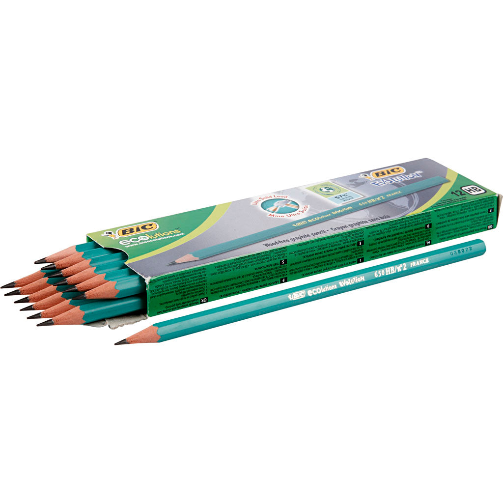 Bic Evolution Bleistifte, L: 17,5 cm, HB, Stärke 7 mm, Mine 2 mm, 12 Stück 1 Box