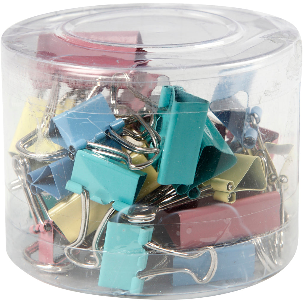 Creativ Company Foldback-Clips, B: 15-19-25 mm, Pastellfarben, 30 div. 1 Box
