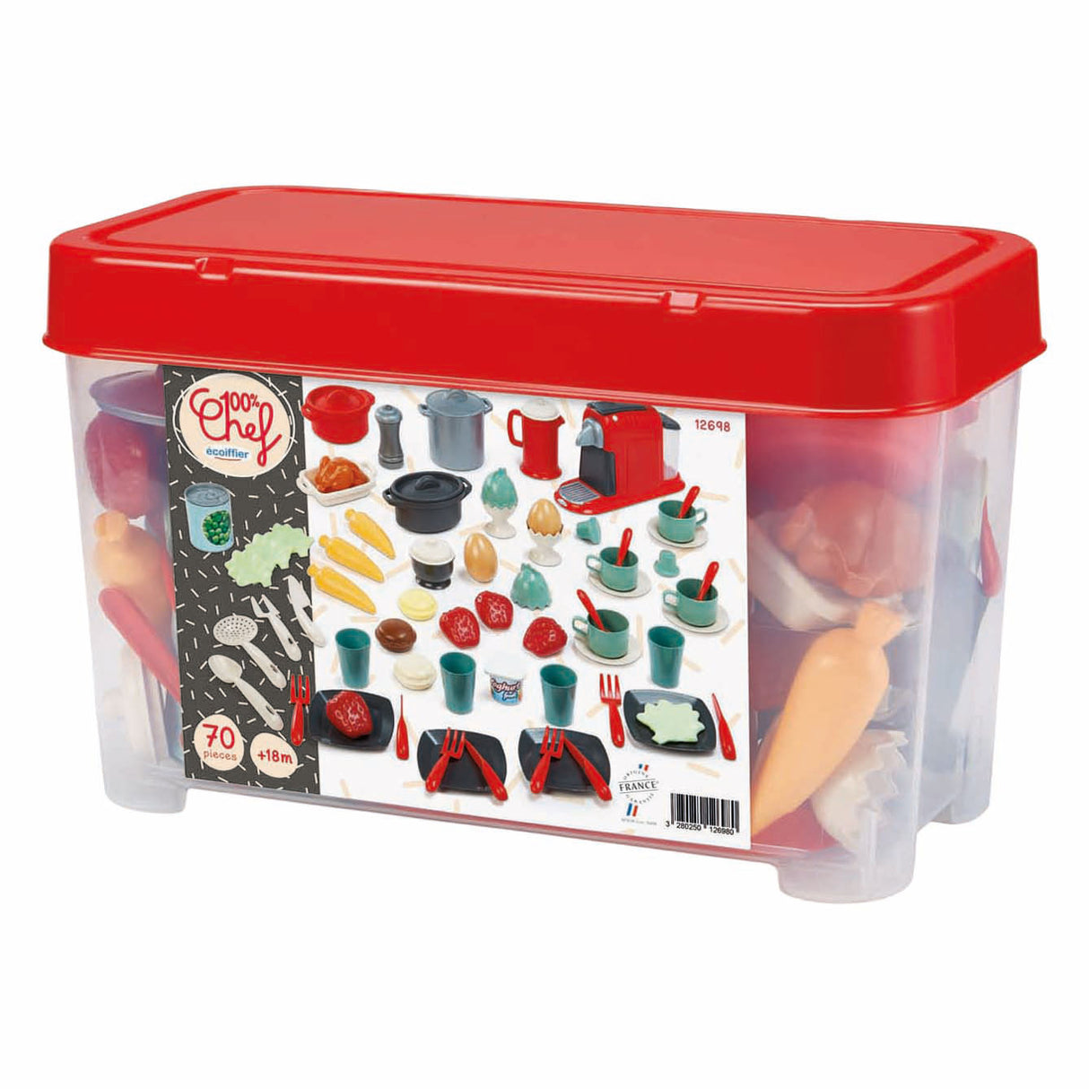 Ecoiffier 100 % Chef-Geschirr in Aufbewahrungsbox – 70 Stück.