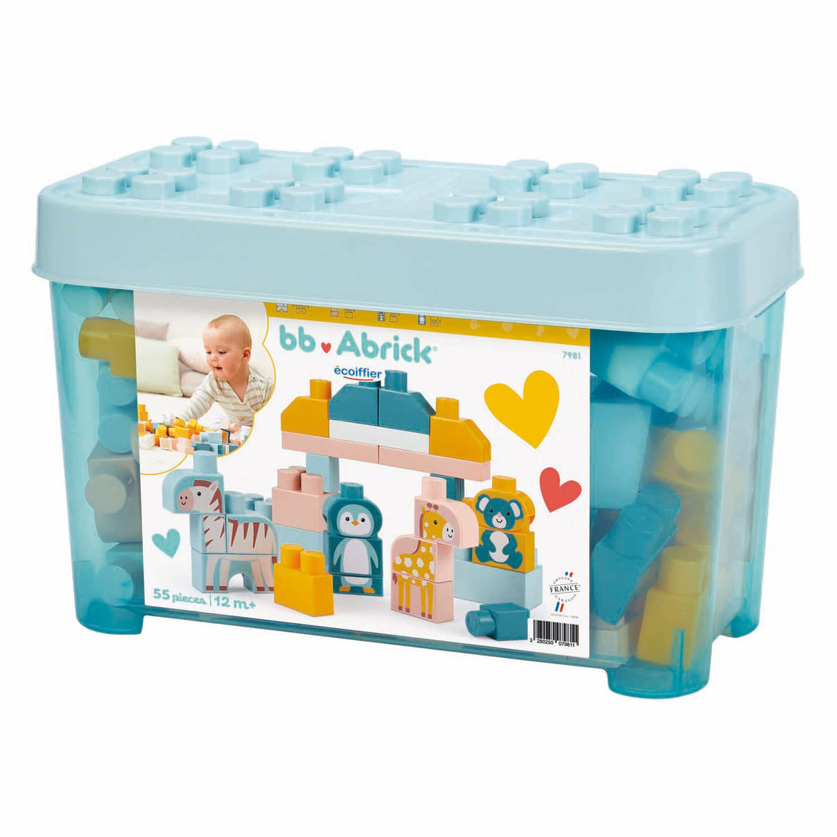 Abrick Bausteine Tierbox – 55-teiliges buntes Konstruktionsspielzeug.