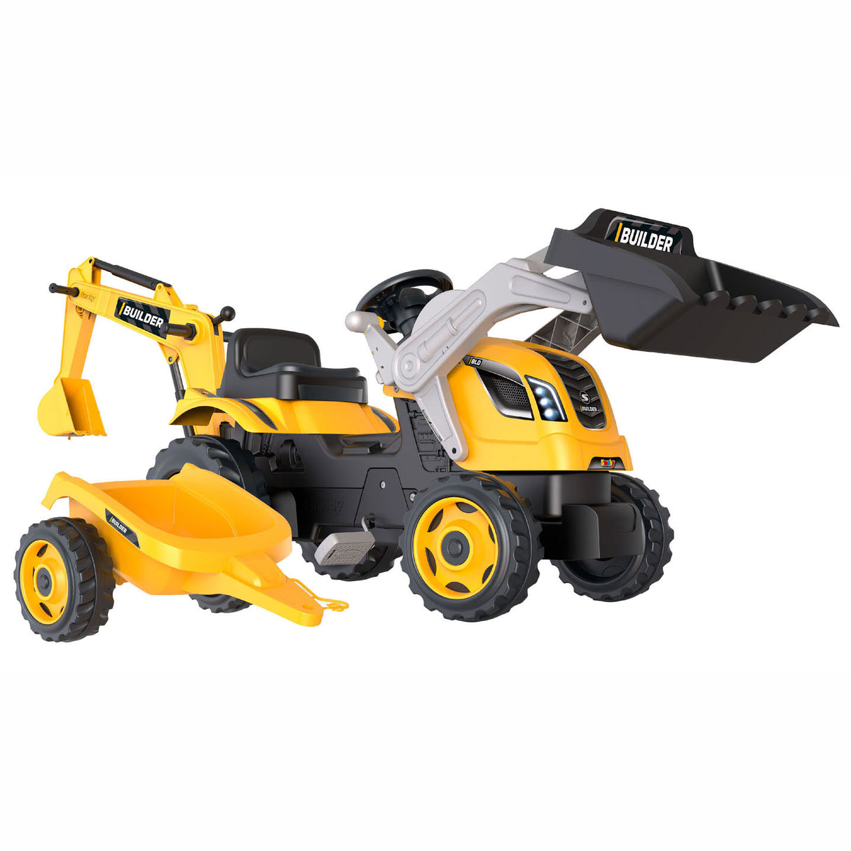 Smoby Builder Max Baggertraktor mit Anhänger Gelb