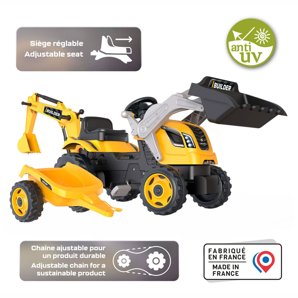 Smoby Builder Max Baggertraktor mit Anhänger Gelb