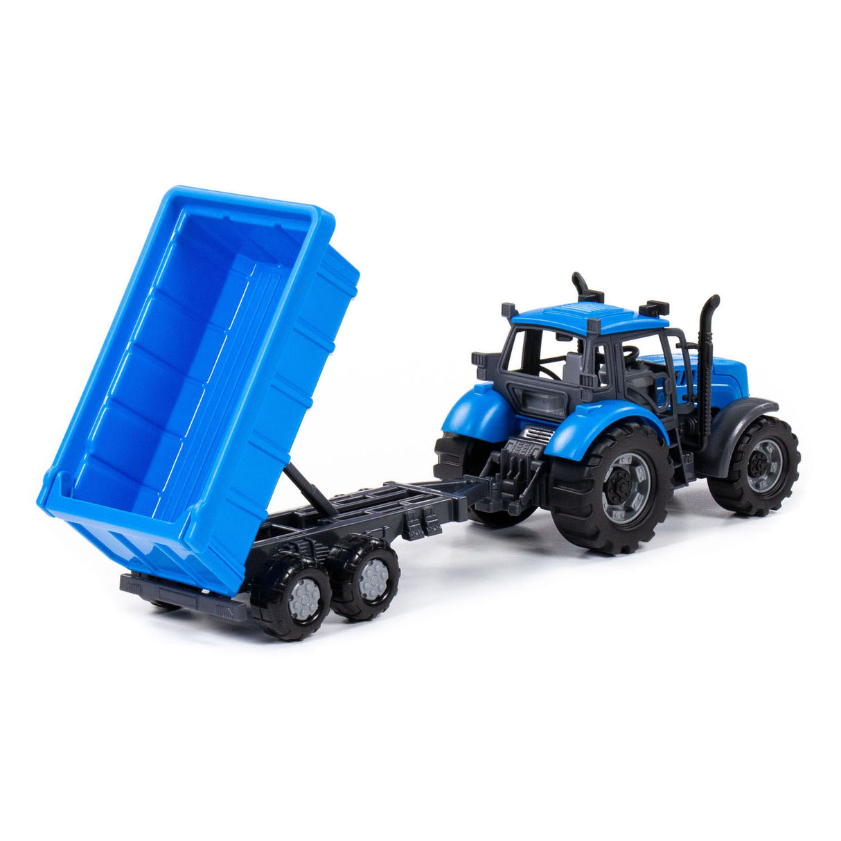 Cavallino -Traktor mit Tipplastwagenanhänger blau, Skala 1:32
