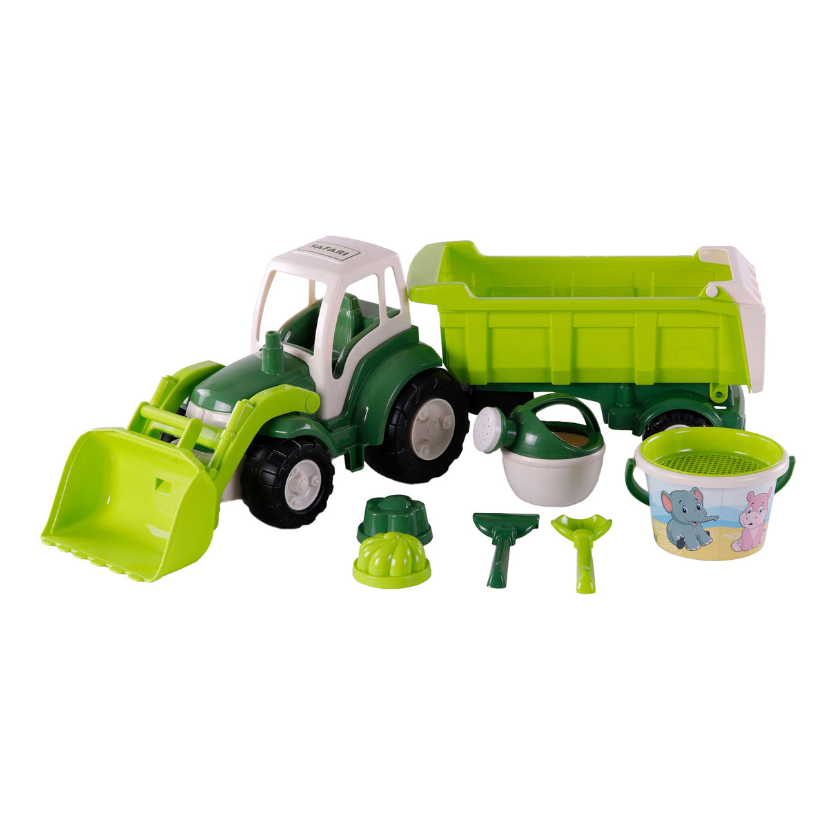 Cavallino XL Tractor Green mit Neigungsanhänger und Eimer -Set, 9dlg.