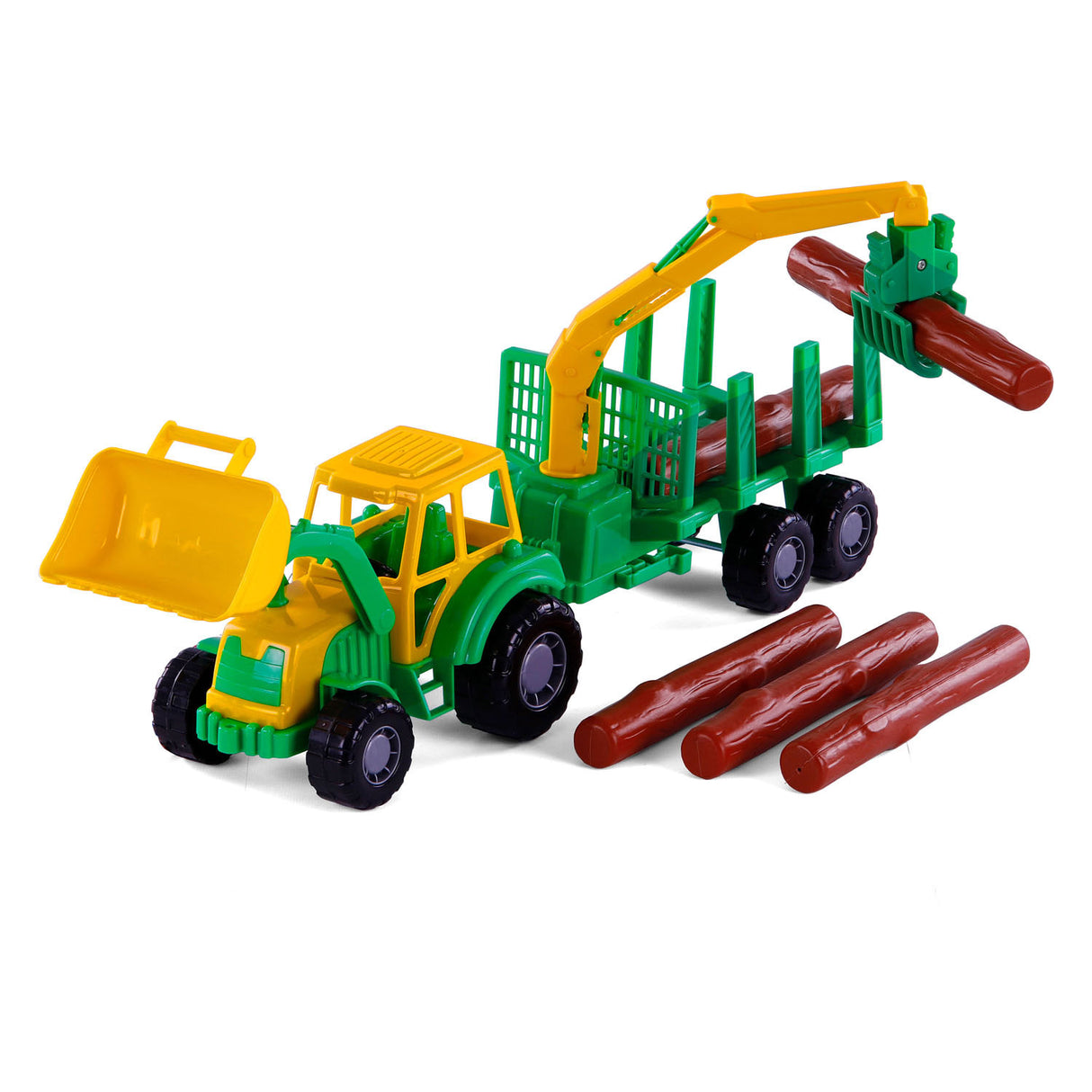 Cavallino Junior Traktor mit Krananhänger und Holz, 46 cm