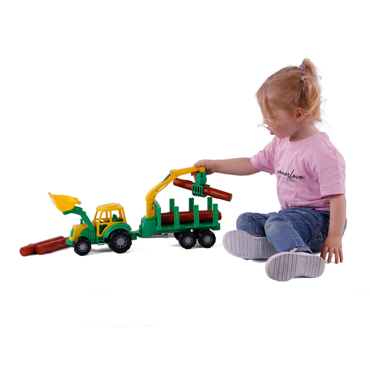 Cavallino Junior Traktor mit Krananhänger und Holz, 46 cm
