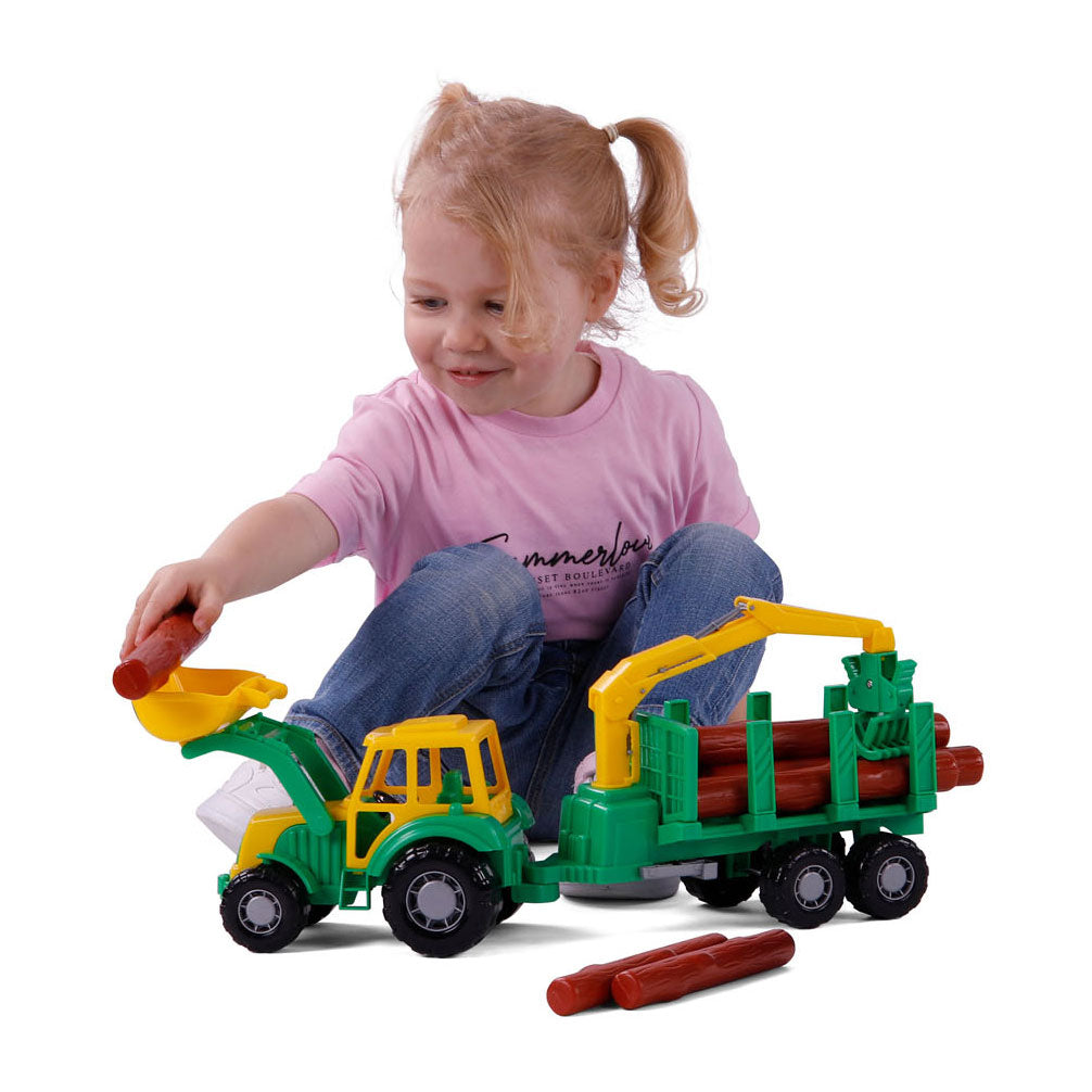 Cavallino Junior Traktor mit Krananhänger und Holz, 46 cm