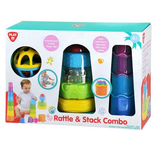 Playgo Rassel- und Stapelkombination, Rasselball, Stapelturm und Becherstapel