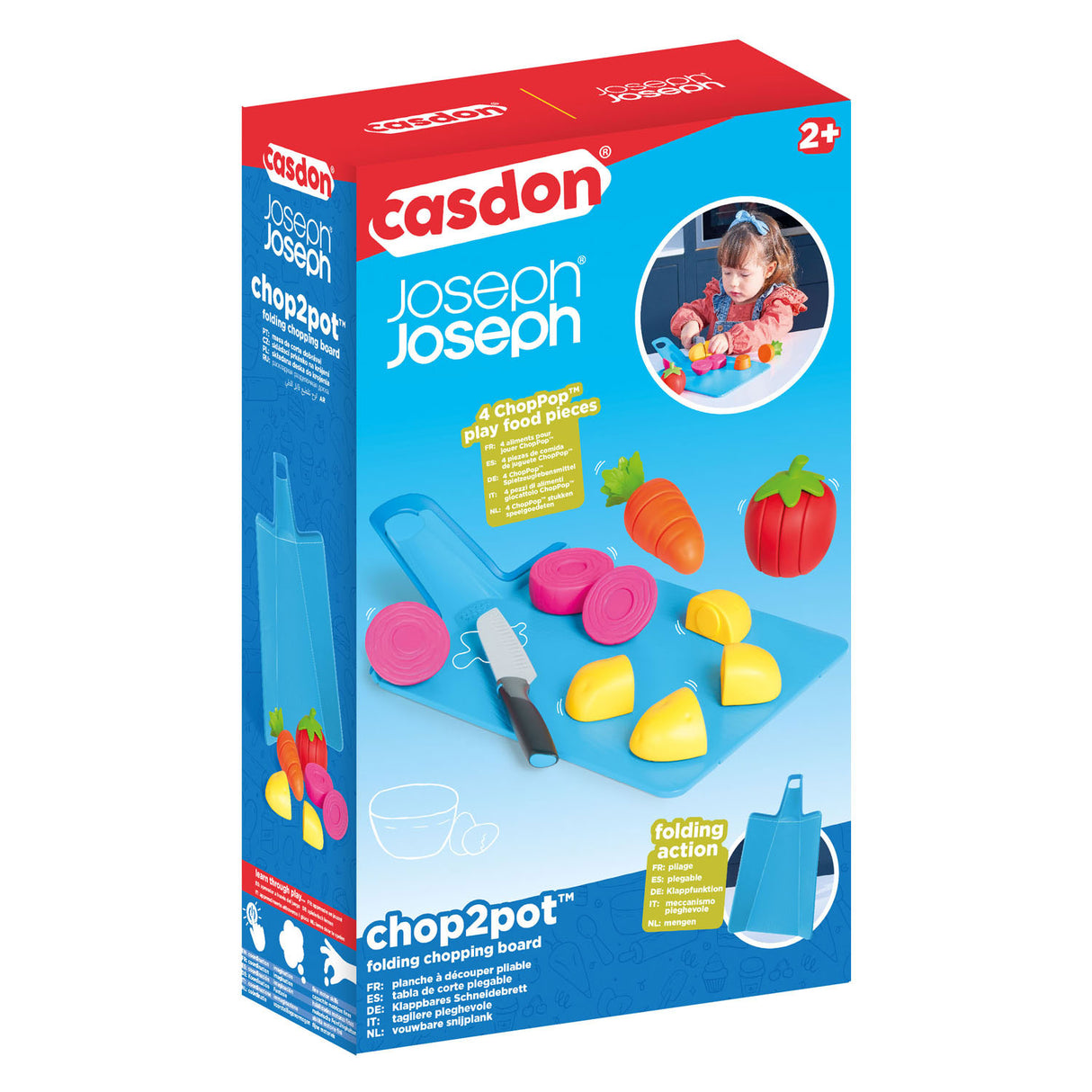 Casdon Toy Food Set Chop2pot mit klappbarem Schneidebrett und Messer, 16-teilig.