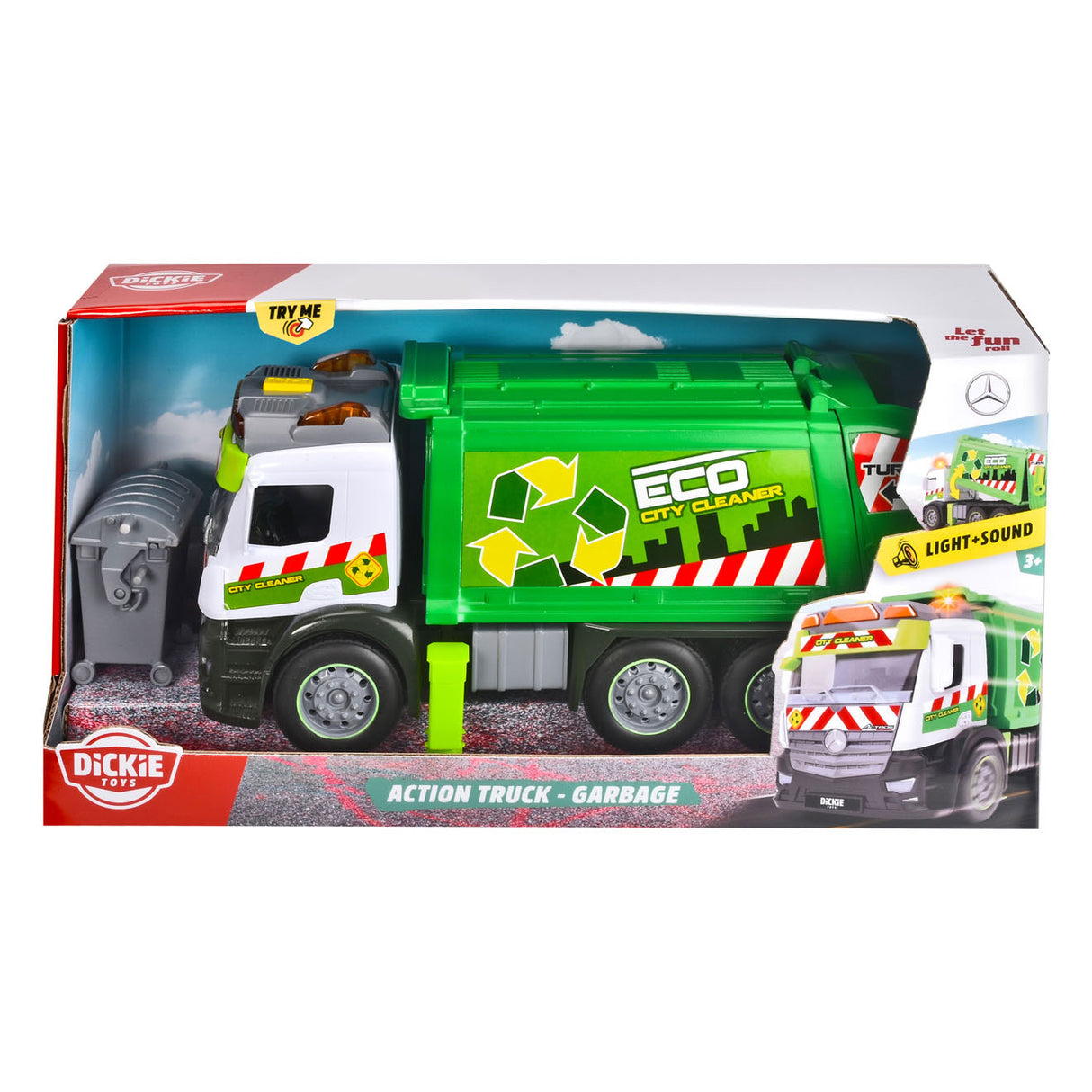Dickie Toys Action Truck – Müllwagen – 26 cm – Licht und Sound – Spielzeugfahrzeug