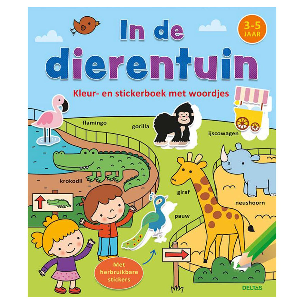 Deltas Farbe und Aufkleberbuch mit Worten - im Zoo