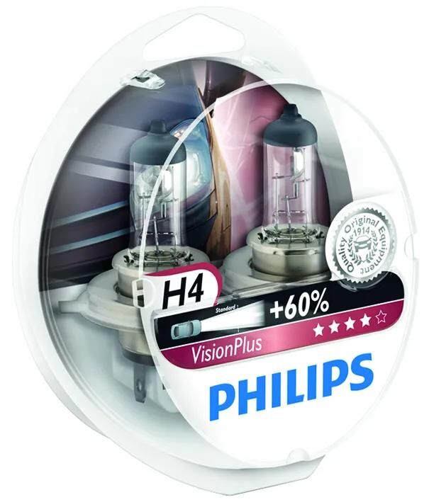 Philips Scheinwerfer-Leuchtlampe 12 V H4 Vision Plus-Set