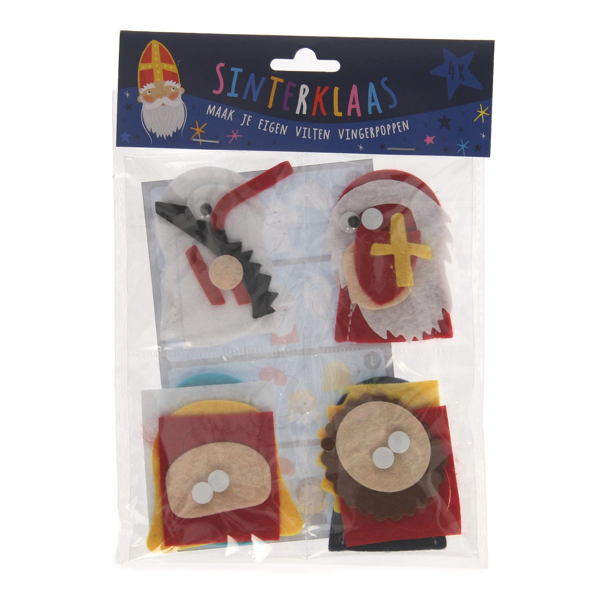 Machen Sie Ihre eigenen Filz-Fingerpuppen Sinterklaas, 4 Stück.