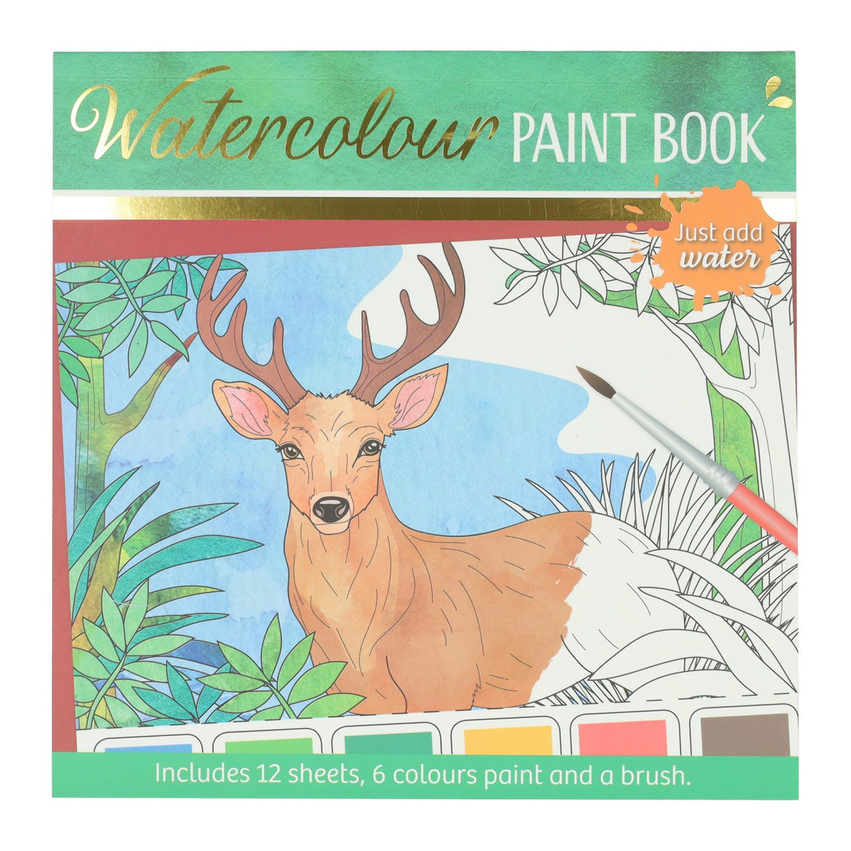 Wins Holland Aquarell-Malblock für Erwachsene – Waldtiere – inklusive Pinsel und 6 Aquarellfarben